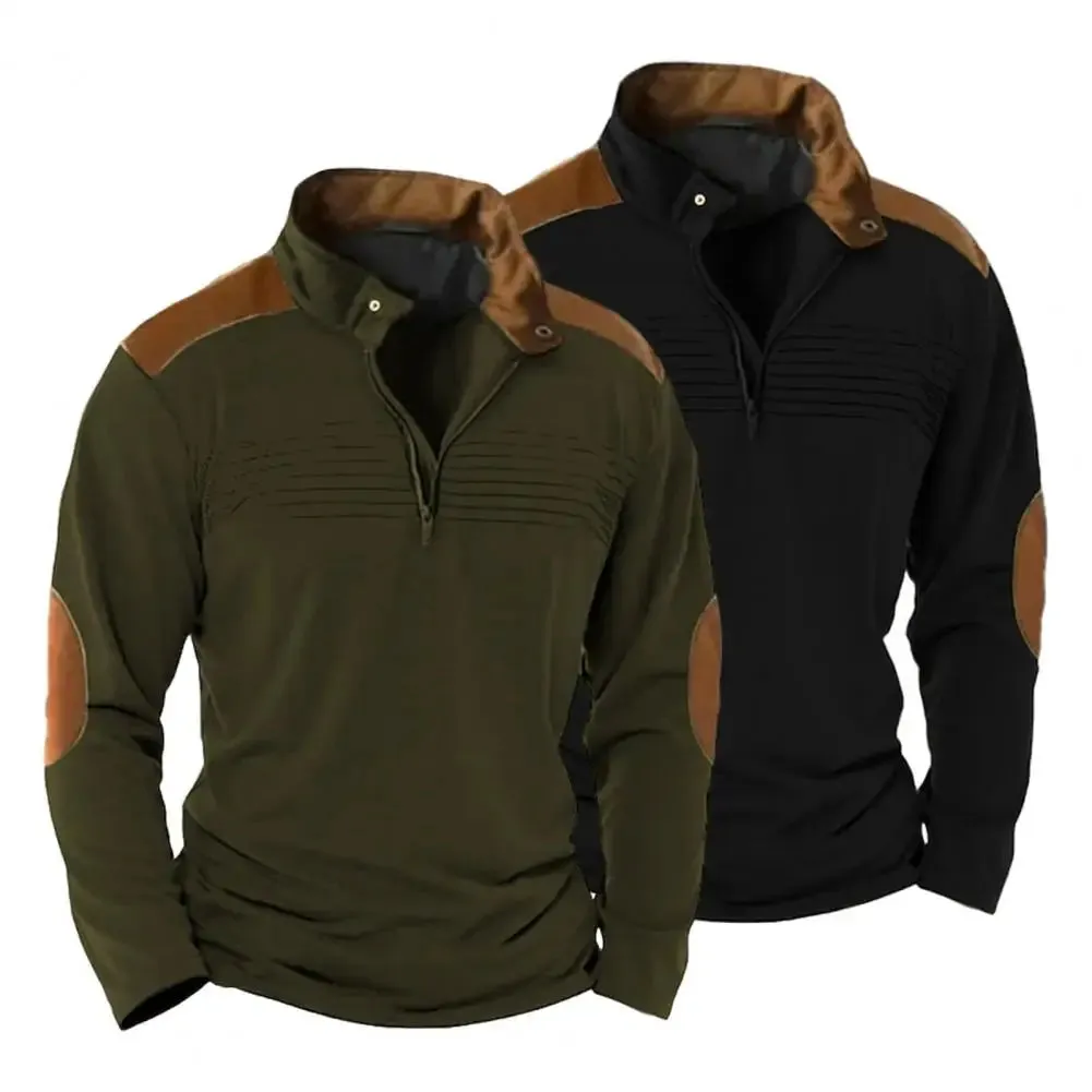 Men's Patchwork Hoodie – Retro Zipper Sweatshirt with Stand Collar, hoodies for Men