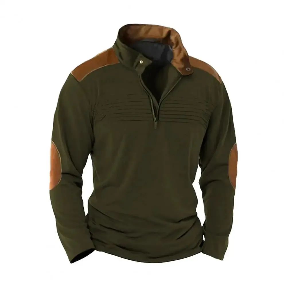 Men's Patchwork Hoodie – Retro Zipper Sweatshirt with Stand Collar, hoodies for Men