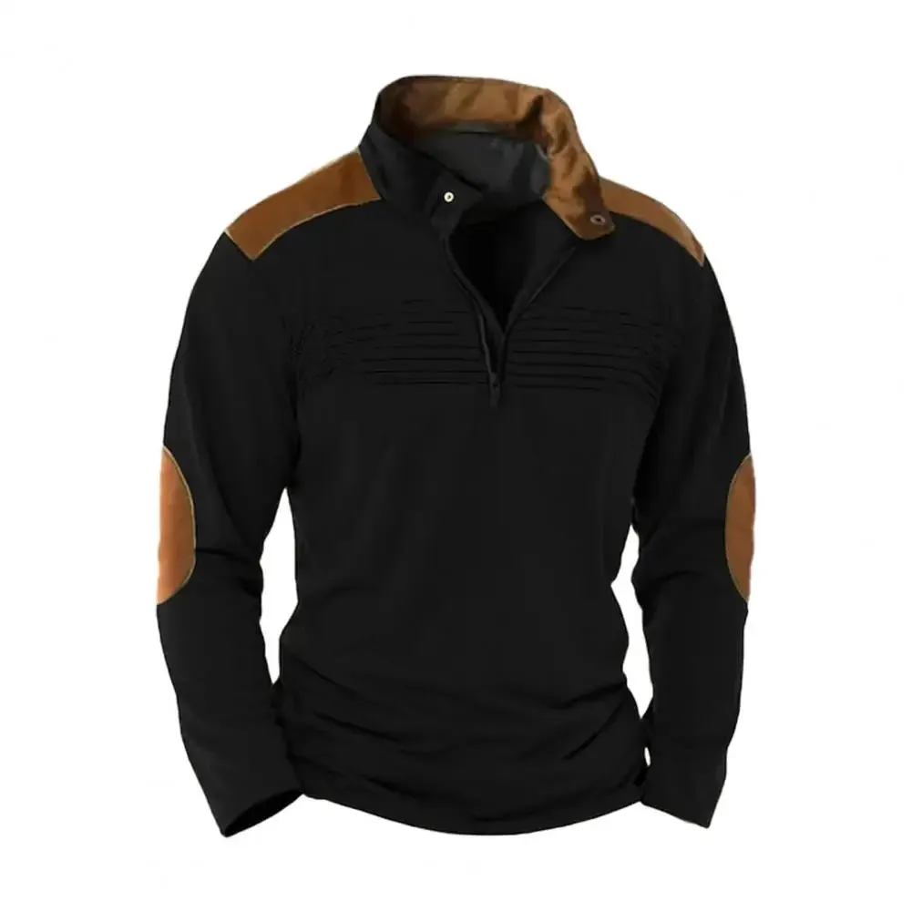 Men's Patchwork Hoodie – Retro Zipper Sweatshirt with Stand Collar, hoodies for Men