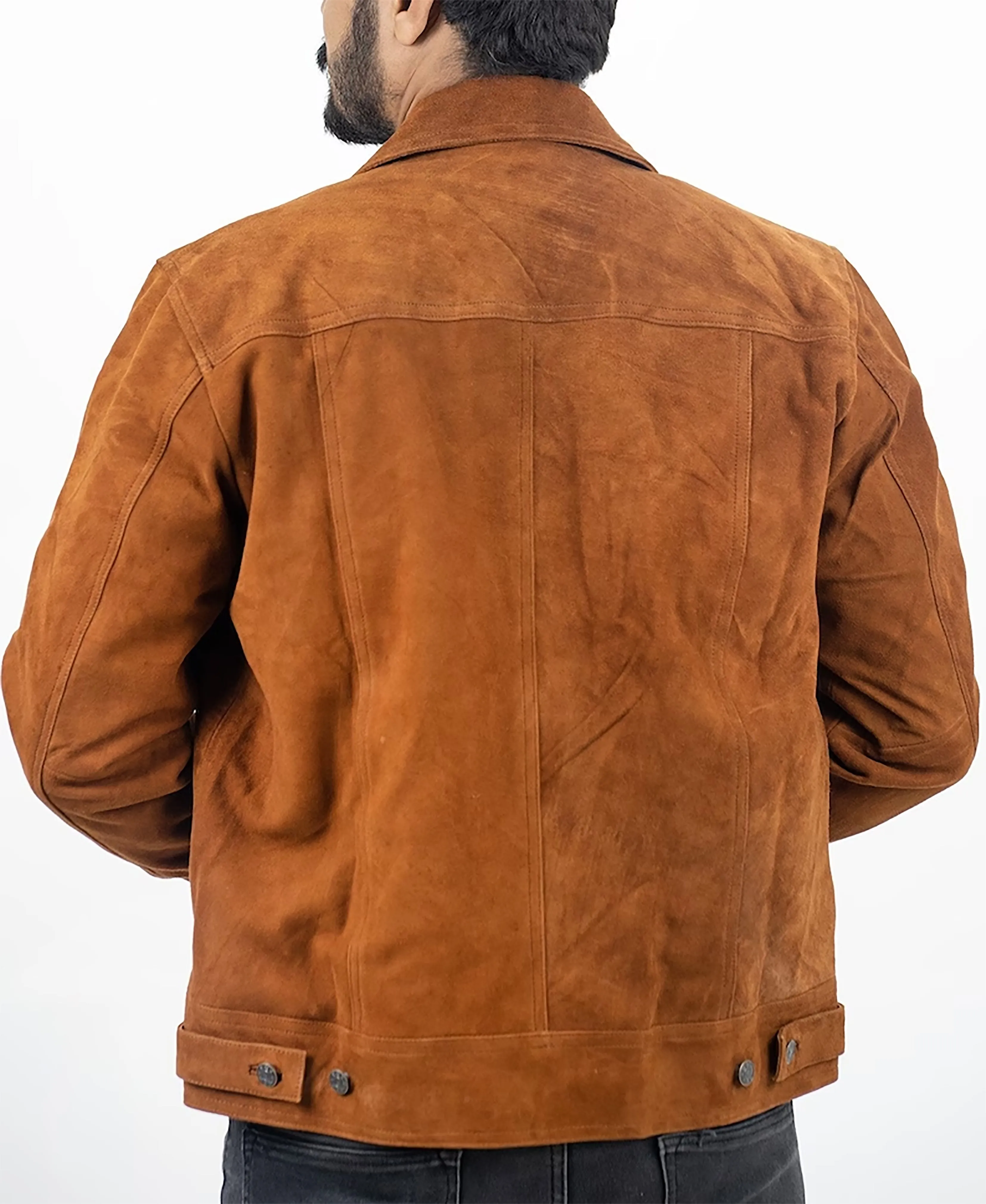 Men's Real Tan Brown Suede leather Trucker Jacket Shirts Vintage Classic Biker Shirts Jackets