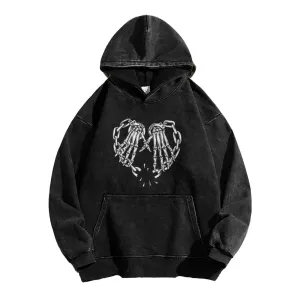 Mens Vintage Skeleton Heart Hand Graphic Hoodies