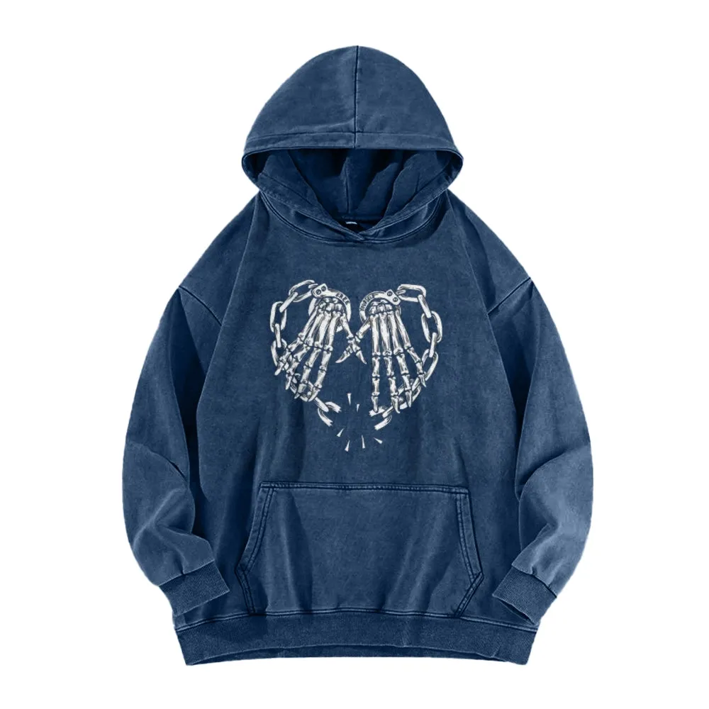 Mens Vintage Skeleton Heart Hand Graphic Hoodies