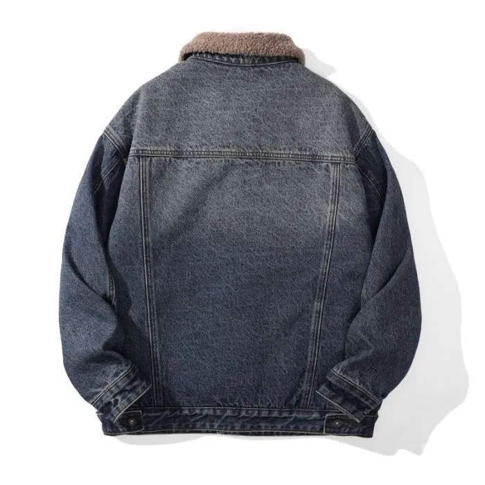 Men's Windproof Denim Jacket with Label Detailing and Button Front