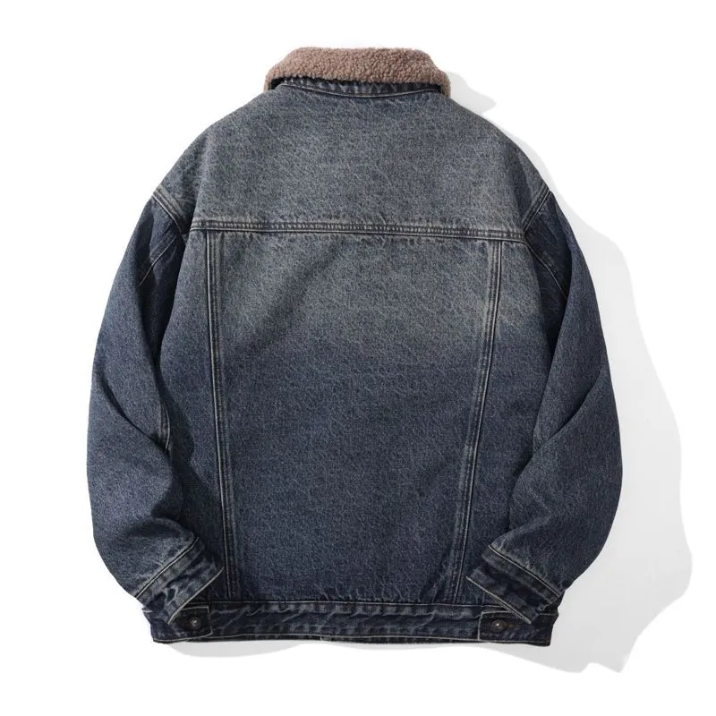 Men's Windproof Denim Jacket with Label Detailing and Button Front
