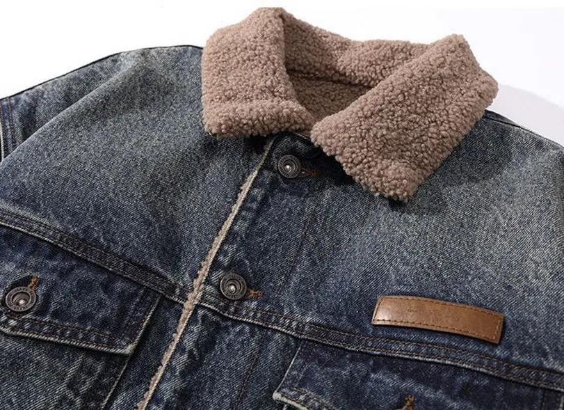 Men's Windproof Denim Jacket with Label Detailing and Button Front