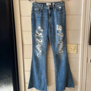 Miss Me High Rise Flare Leg Raw Hem Denim Jeans Size 24.