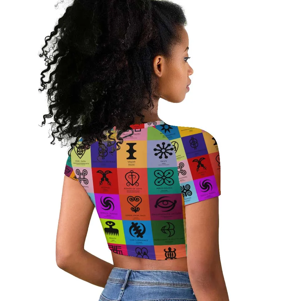 Multi Color Adinkra Symbols Raglan Cropped T shirt African Adrinkra DT02