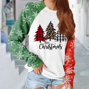 Muyogrt Womens Christmas Printed Hoodies Patchwork Sweatshirt Xmas Ladies Tops Jumper Snowman Pullover Femme Christmas Gift