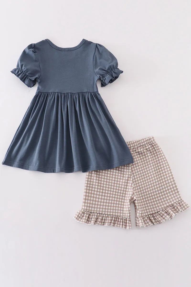 Navy Hunting Embroidery Girl Set