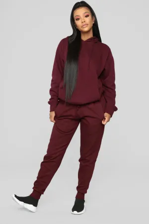 NEW Casual Solid Two-piece Set, Kangaroo Pocket Hoodie & Drawstring Pants Outfits, Women's Clothing, Burgundy Sz XXL, Fits like an XL