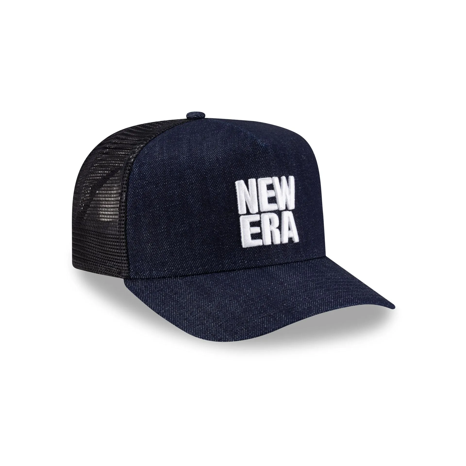 New Era Cap Square Logo Indigo Denim 9FORTY A-Frame Trucker Hat