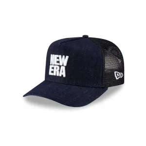 New Era Cap Square Logo Indigo Denim 9FORTY A-Frame Trucker Hat