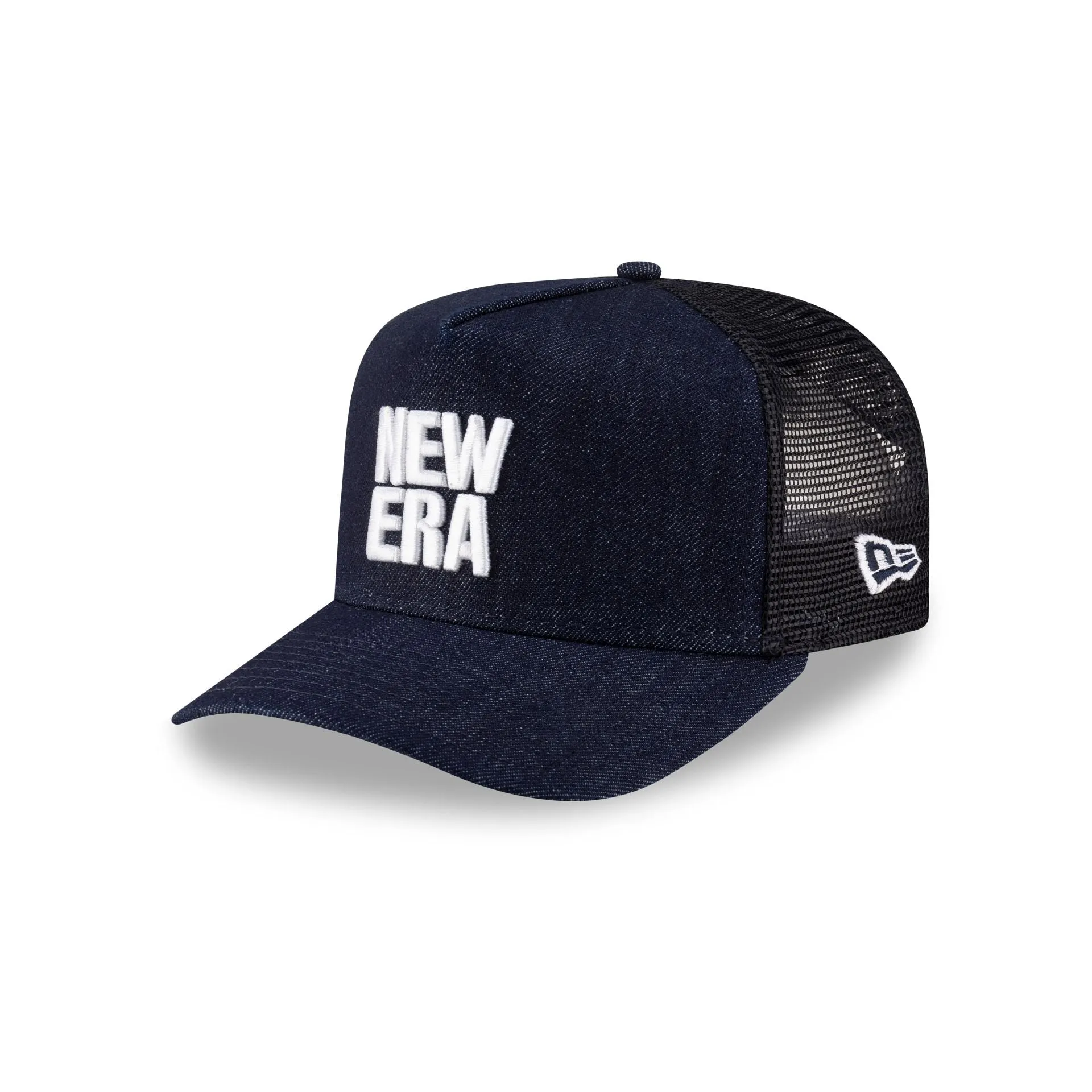New Era Cap Square Logo Indigo Denim 9FORTY A-Frame Trucker Hat