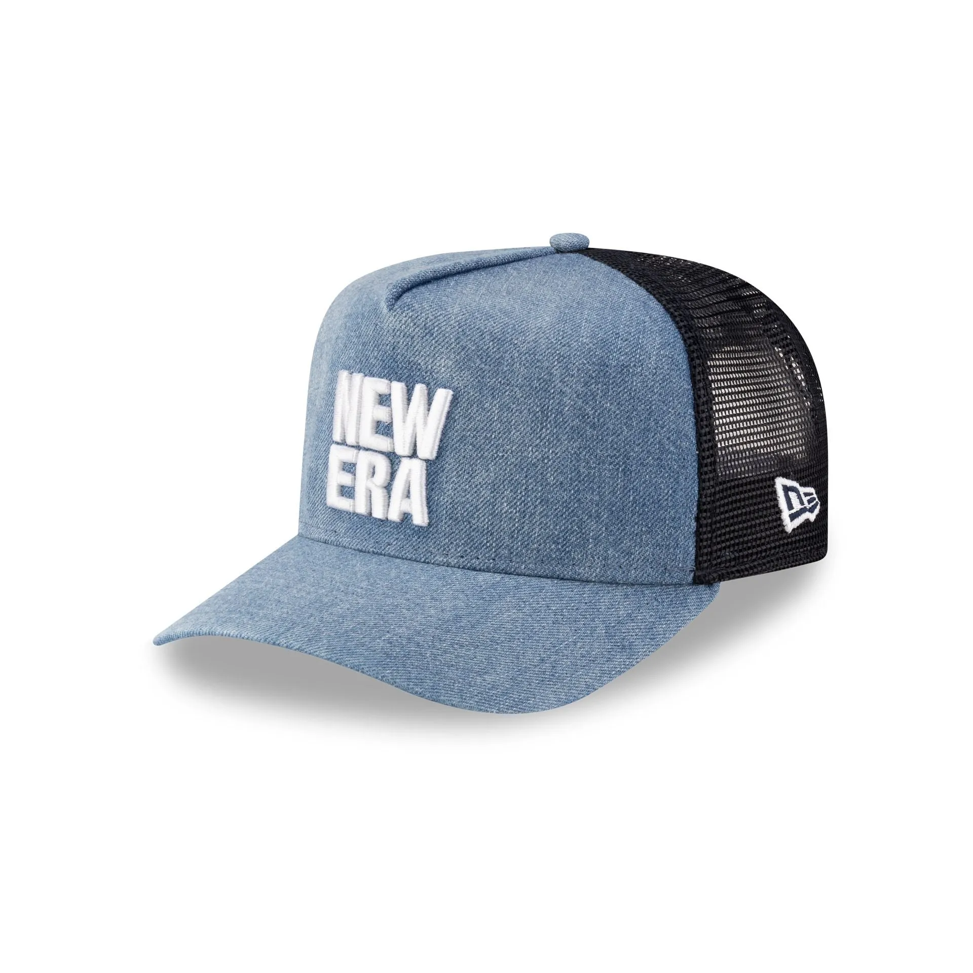 New Era Cap Square Logo Light Denim 9FORTY A-Frame Trucker Hat