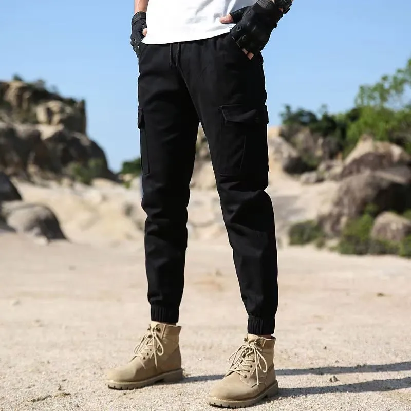 New Premium Spring Autumn Mens Clothing Solid Color Elastic High Waisted Trousers Pants