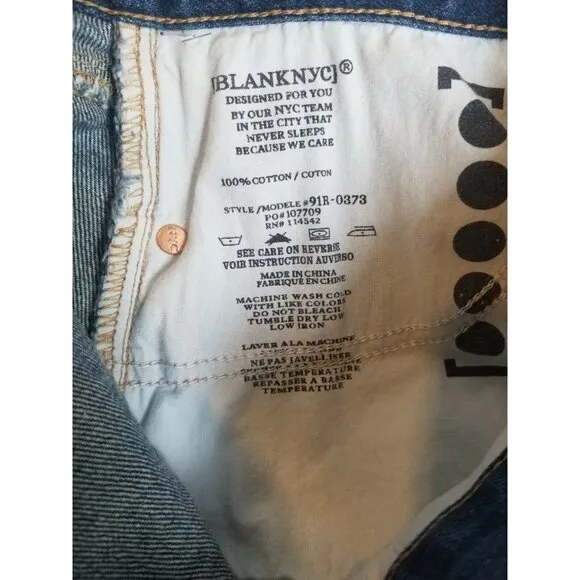 😎New Sz 27 Women's Denim Mini Skirt BLANKNYC Zip Front Raw Hem Blue western Y2K