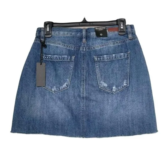 😎New Sz 27 Women's Denim Mini Skirt BLANKNYC Zip Front Raw Hem Blue western Y2K