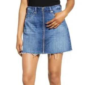 😎New Sz 27 Women's Denim Mini Skirt BLANKNYC Zip Front Raw Hem Blue western Y2K