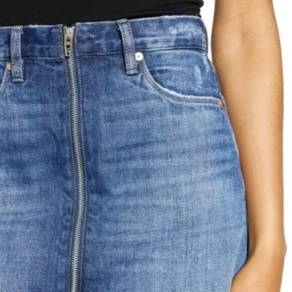 😎New Sz 27 Women's Denim Mini Skirt BLANKNYC Zip Front Raw Hem Blue western Y2K