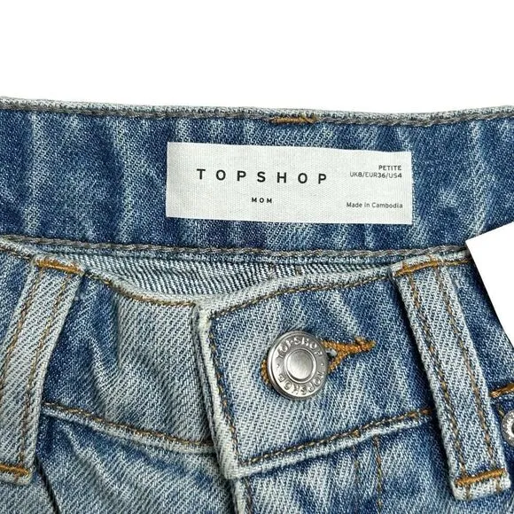 NEW TOPSHOP | Premium Mom Denim Shorts in Bleach - US Size 4