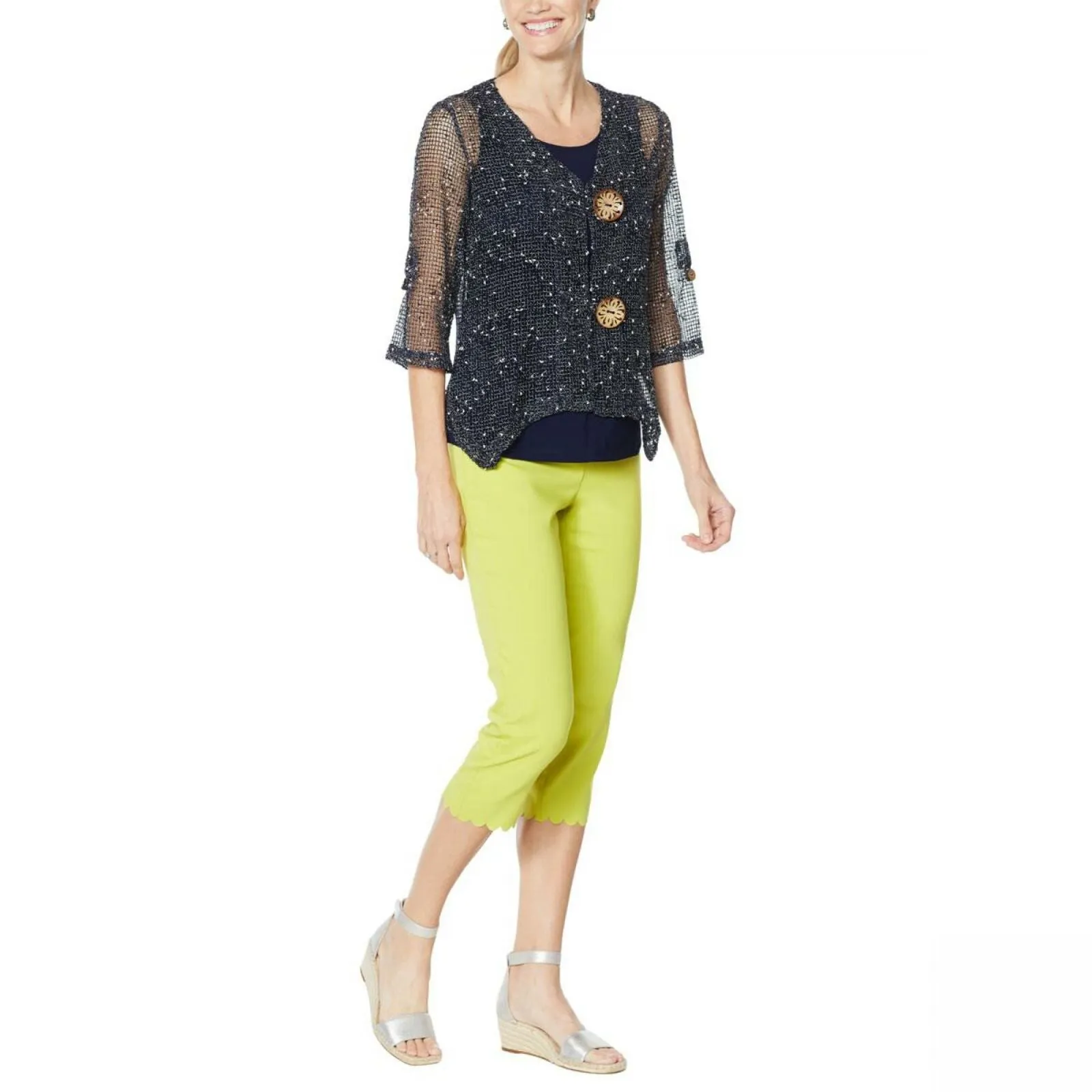 Nina Leonard Women's Coconut Button Bolero Sweater With Tank Top
