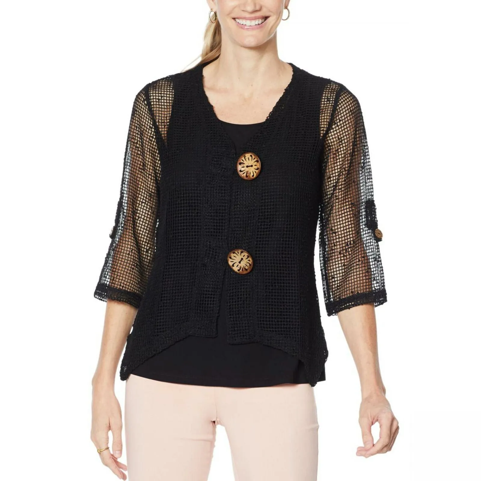 Nina Leonard Women's Coconut Button Bolero Sweater With Tank Top