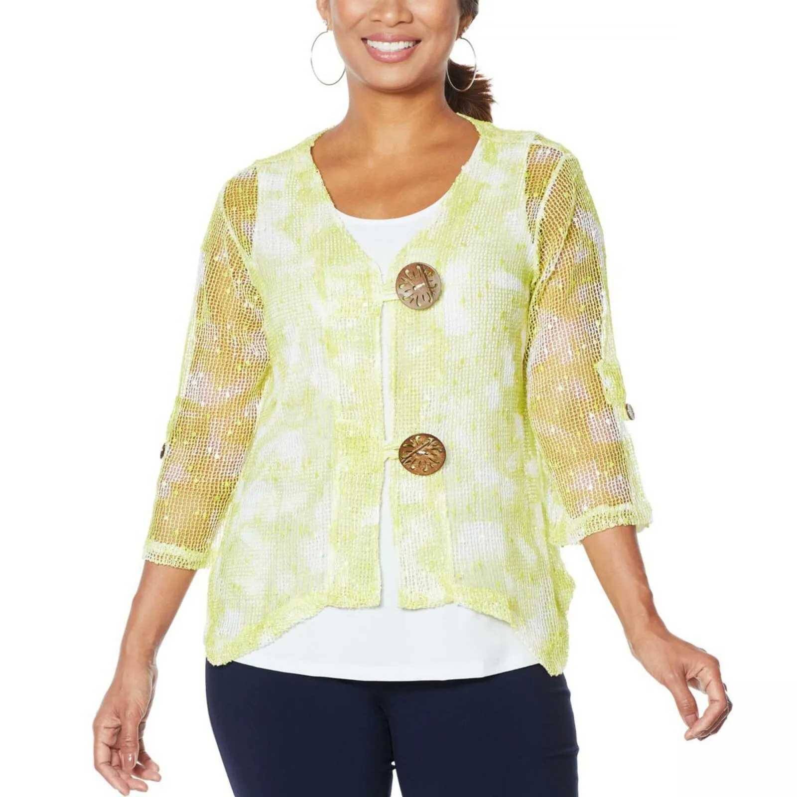 Nina Leonard Women's Coconut Button Bolero Sweater With Tank Top
