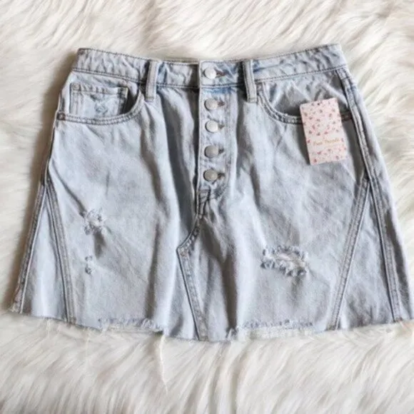 NWT Free People Mini Denim Skirt Size 27]6 A Line Button Up