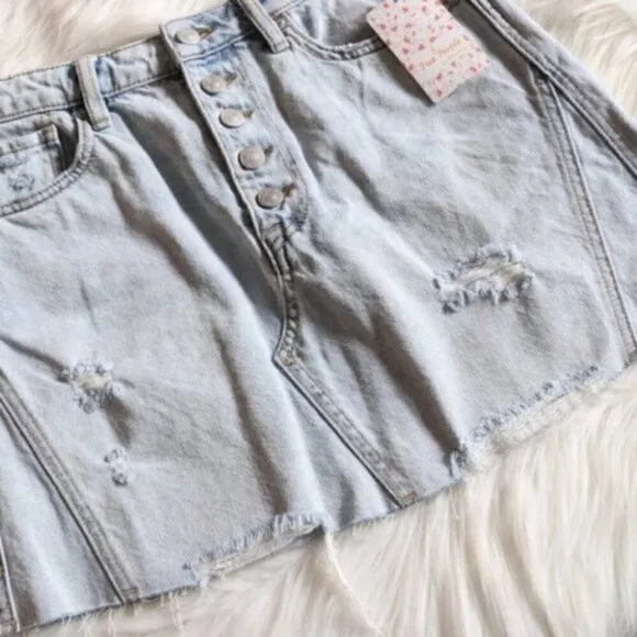 NWT Free People Mini Denim Skirt Size 27]6 A Line Button Up