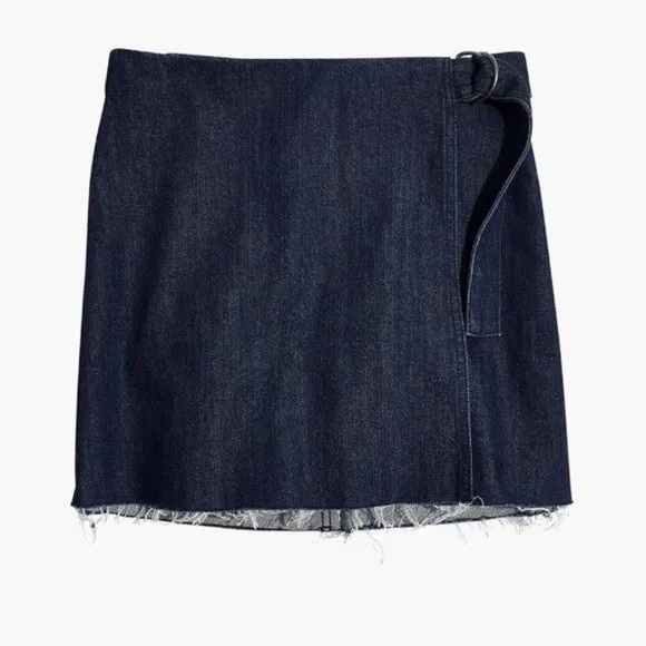 NWT Madewell Denim Raw Hem Mini Wrap Skirt Size 2
