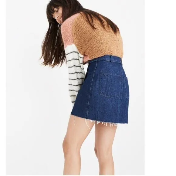 NWT Madewell Denim Raw Hem Mini Wrap Skirt Size 2