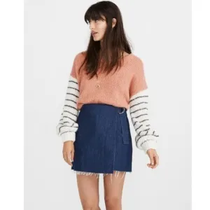 NWT Madewell Denim Raw Hem Mini Wrap Skirt Size 2
