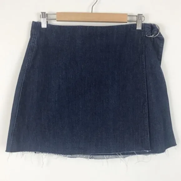 NWT Madewell Denim Raw Hem Mini Wrap Skirt Size 2