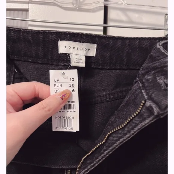 NWT Topshop High Waiste Charcoal Black Uneven Raw Hem Denim Skirt