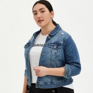 NWT Torrid Distressed Denim Trucker Jacket - Medium Wash womens size 3X