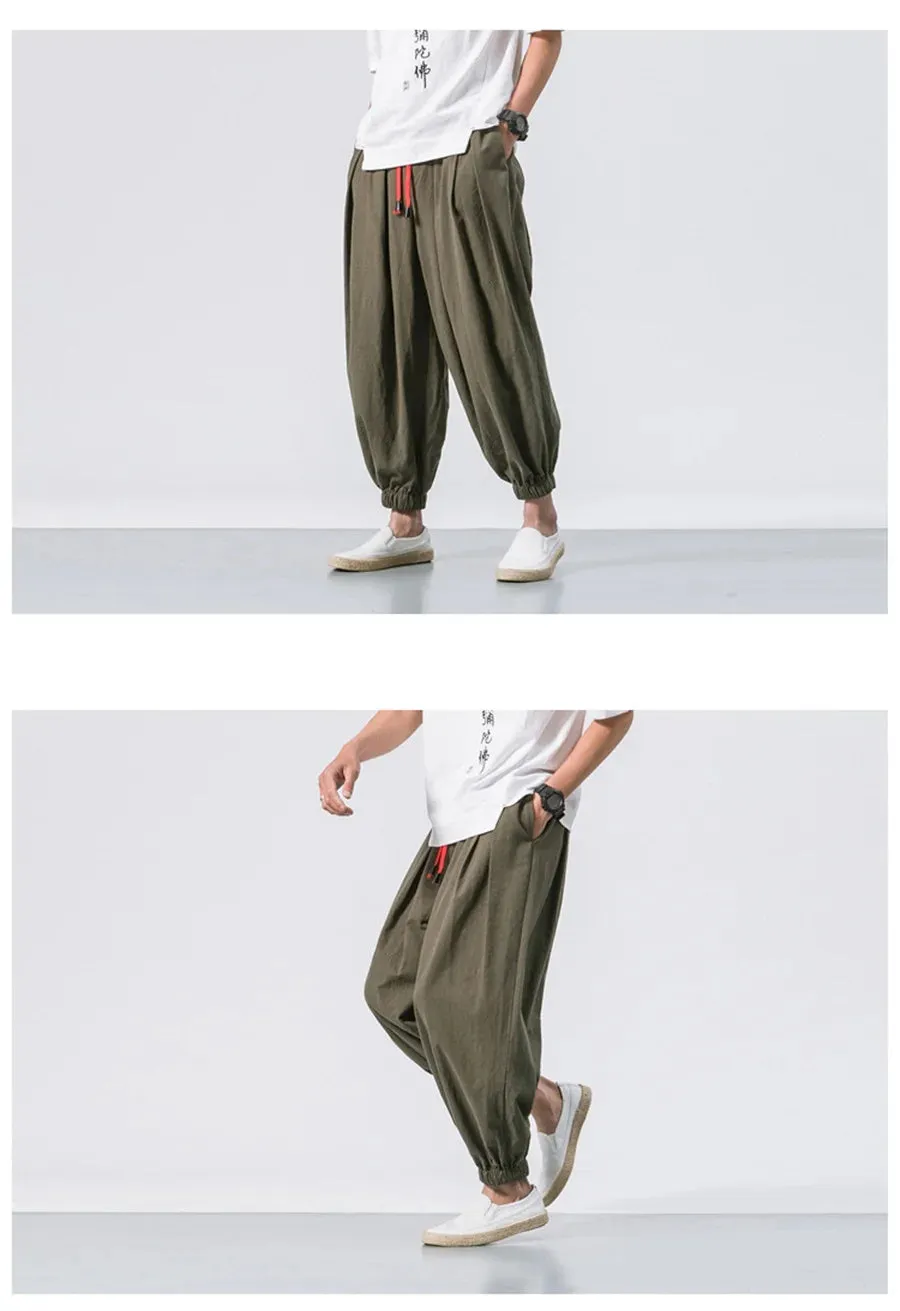 Obsidian Phoenix Luxury Oversized Men’s Harem Pants - High-Quality Loose Fit Chinese Linen Sweatpants for Autumn