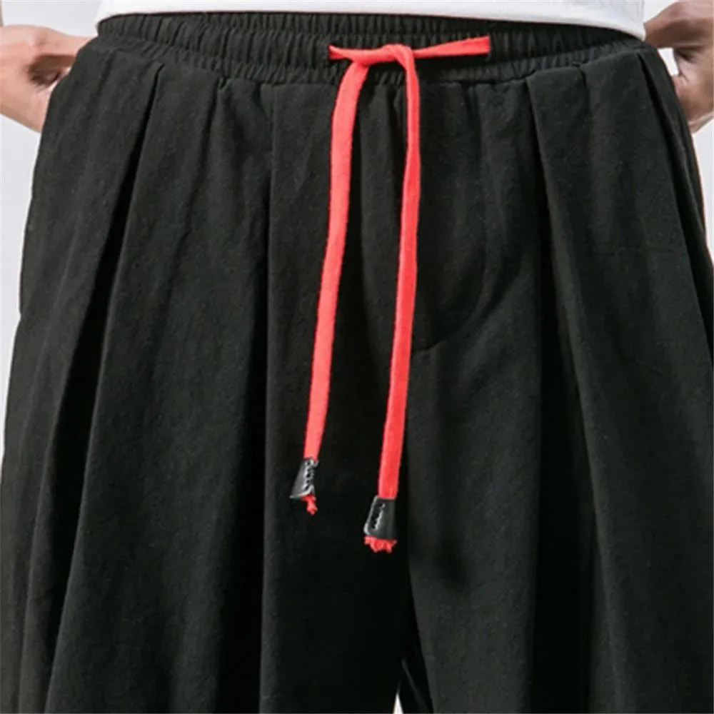 Obsidian Phoenix Luxury Oversized Men’s Harem Pants - High-Quality Loose Fit Chinese Linen Sweatpants for Autumn