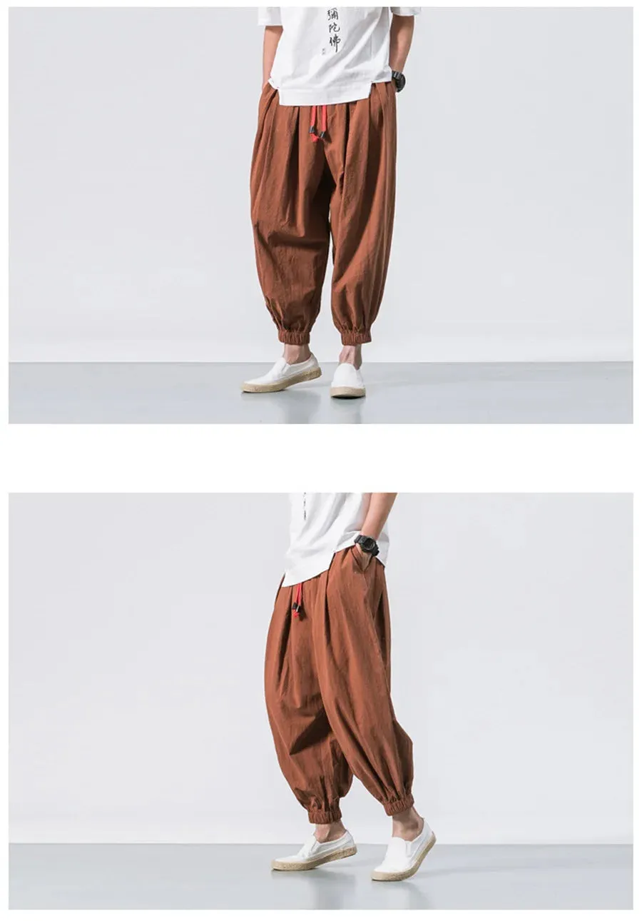 Obsidian Phoenix Luxury Oversized Men’s Harem Pants - High-Quality Loose Fit Chinese Linen Sweatpants for Autumn