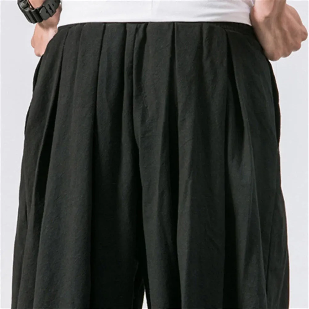 Obsidian Phoenix Luxury Oversized Men’s Harem Pants - High-Quality Loose Fit Chinese Linen Sweatpants for Autumn