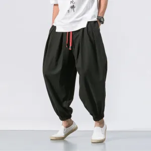 Obsidian Phoenix Luxury Oversized Men’s Harem Pants - High-Quality Loose Fit Chinese Linen Sweatpants for Autumn