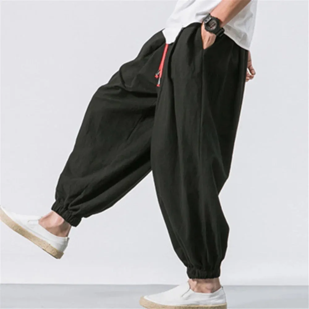 Obsidian Phoenix Luxury Oversized Men’s Harem Pants - High-Quality Loose Fit Chinese Linen Sweatpants for Autumn