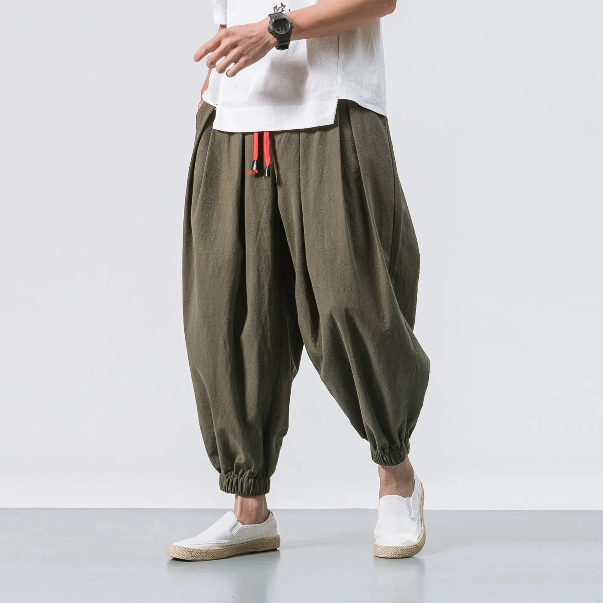 Obsidian Phoenix Luxury Oversized Men’s Harem Pants - High-Quality Loose Fit Chinese Linen Sweatpants for Autumn