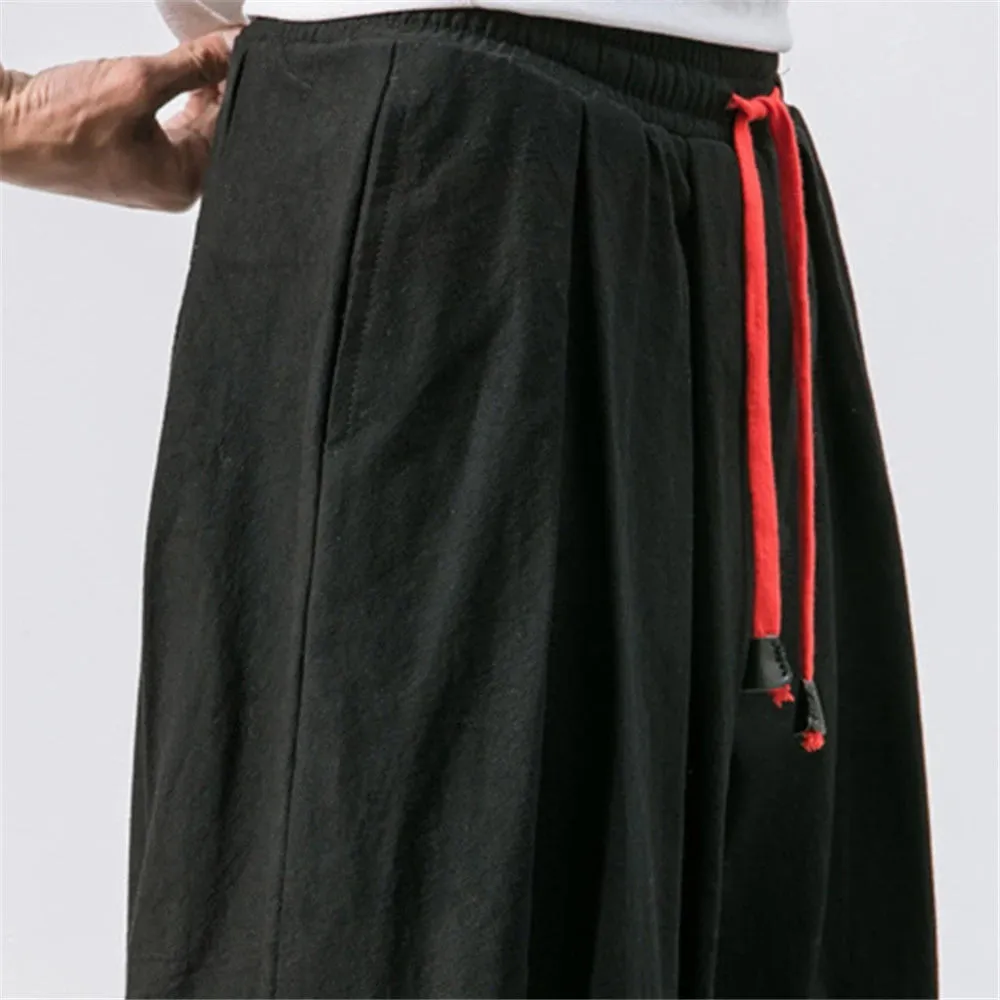 Obsidian Phoenix Luxury Oversized Men’s Harem Pants - High-Quality Loose Fit Chinese Linen Sweatpants for Autumn