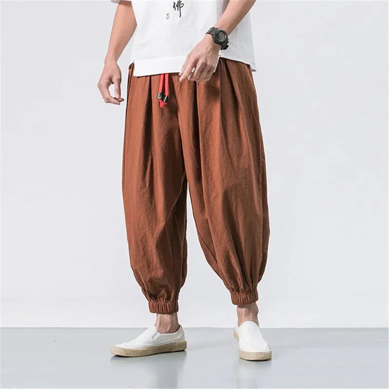 Obsidian Phoenix Luxury Oversized Men’s Harem Pants - High-Quality Loose Fit Chinese Linen Sweatpants for Autumn