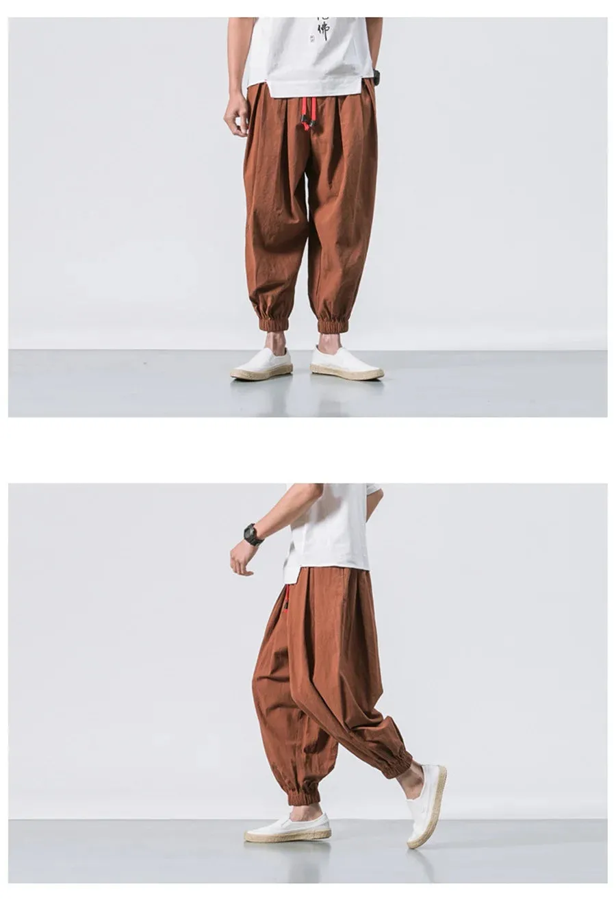Obsidian Phoenix Luxury Oversized Men’s Harem Pants - High-Quality Loose Fit Chinese Linen Sweatpants for Autumn