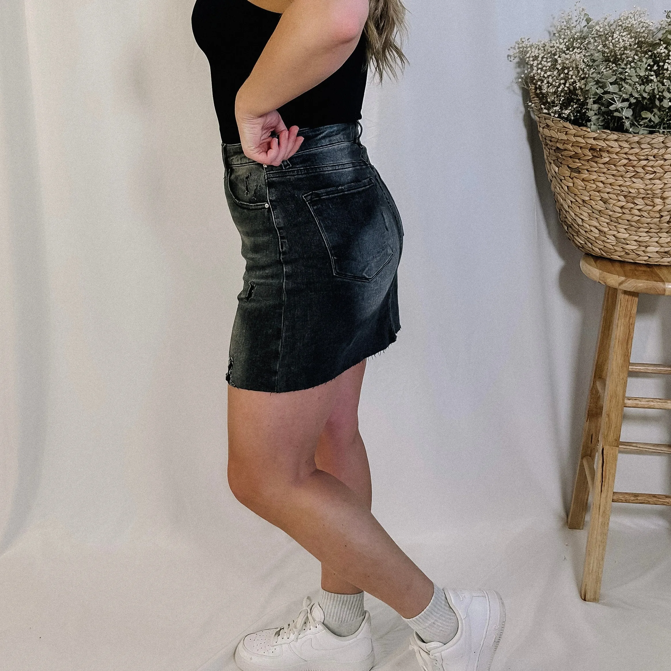 On Edge Black Denim Mini Skirt
