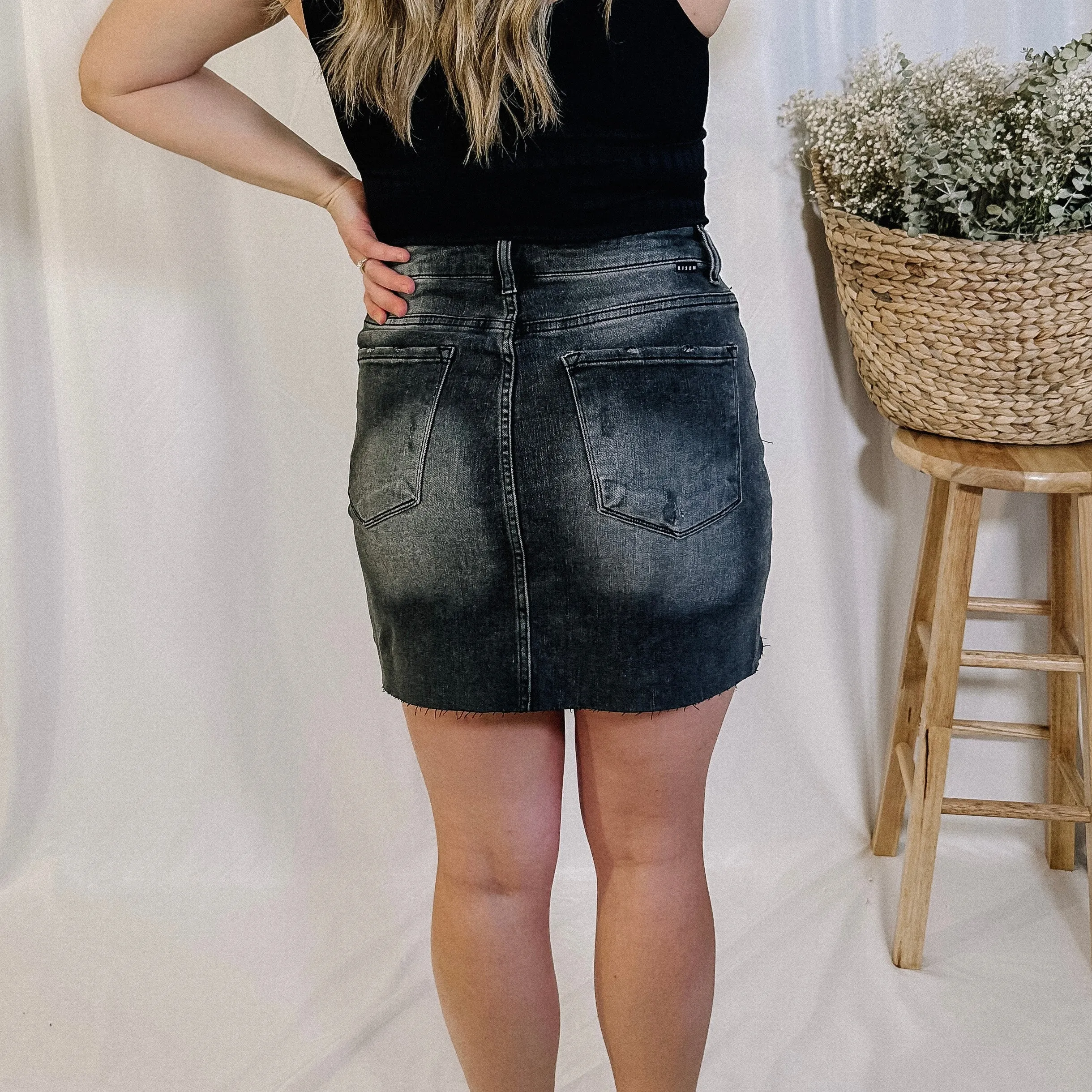 On Edge Black Denim Mini Skirt