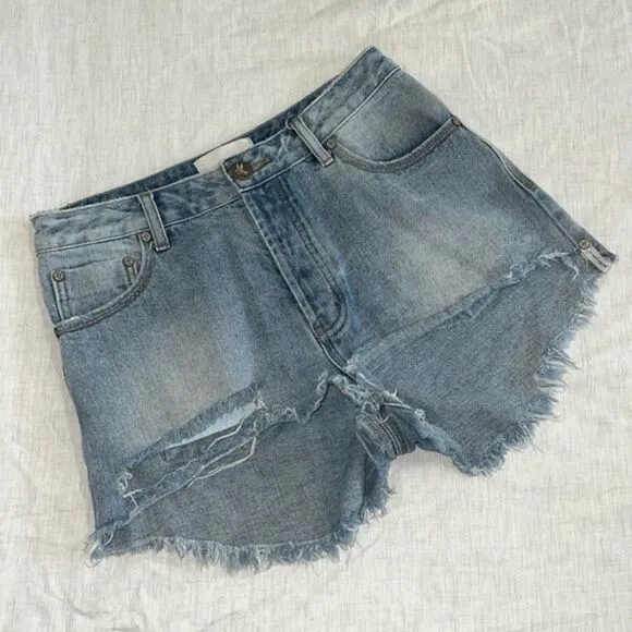 One Teaspoon Bonita High Waist Cut Off Denim Shorts Size 28