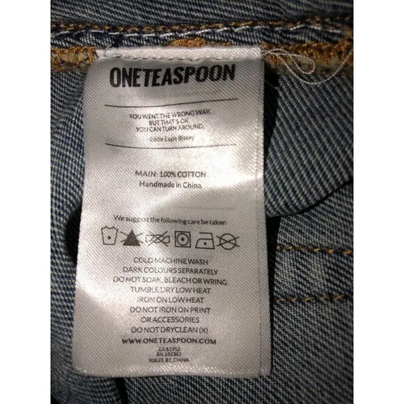 One Teaspoon Trucker Skirt Size 26 US 4 Blue Raw Hem Frayed Mini Distressed Boho