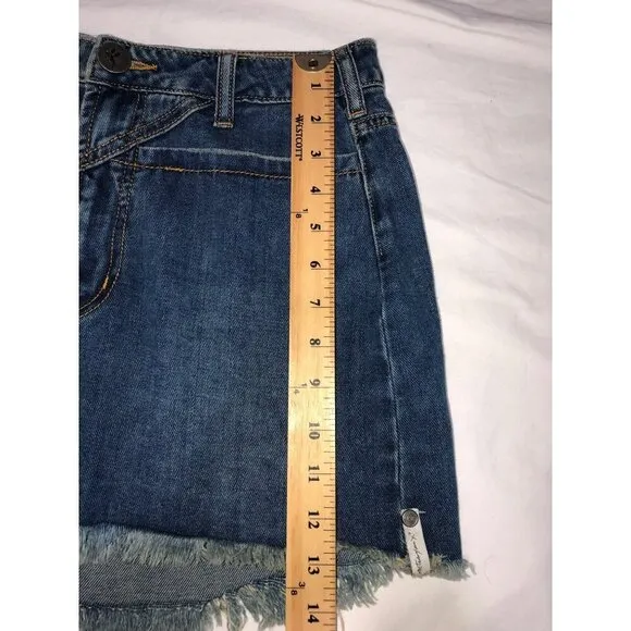 One Teaspoon Trucker Skirt Size 26 US 4 Blue Raw Hem Frayed Mini Distressed Boho